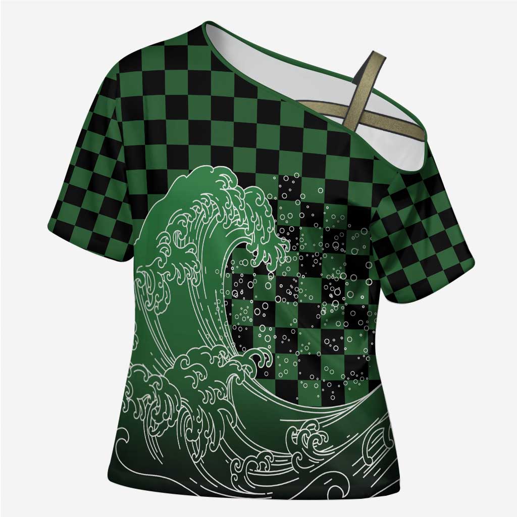 Japanese Asanoha Pattern Cross Shoulder Shirt Water Breathing Slayer Dragon LT9 Female Green - Polynesian Pride