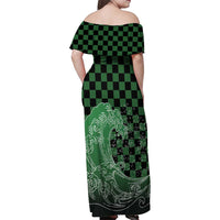 Japanese Asanoha Pattern Family Matching Off Shoulder Maxi Dress and Hawaiian Shirt Water Breathing Slayer Dragon - Polynesian Pride