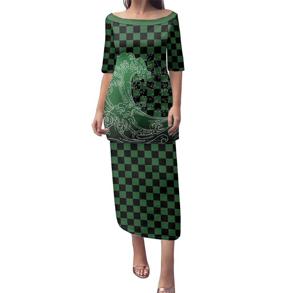 Japanese Asanoha Pattern Family Matching Puletasi and Hawaiian Shirt Water Breathing Slayer Dragon - Polynesian Pride