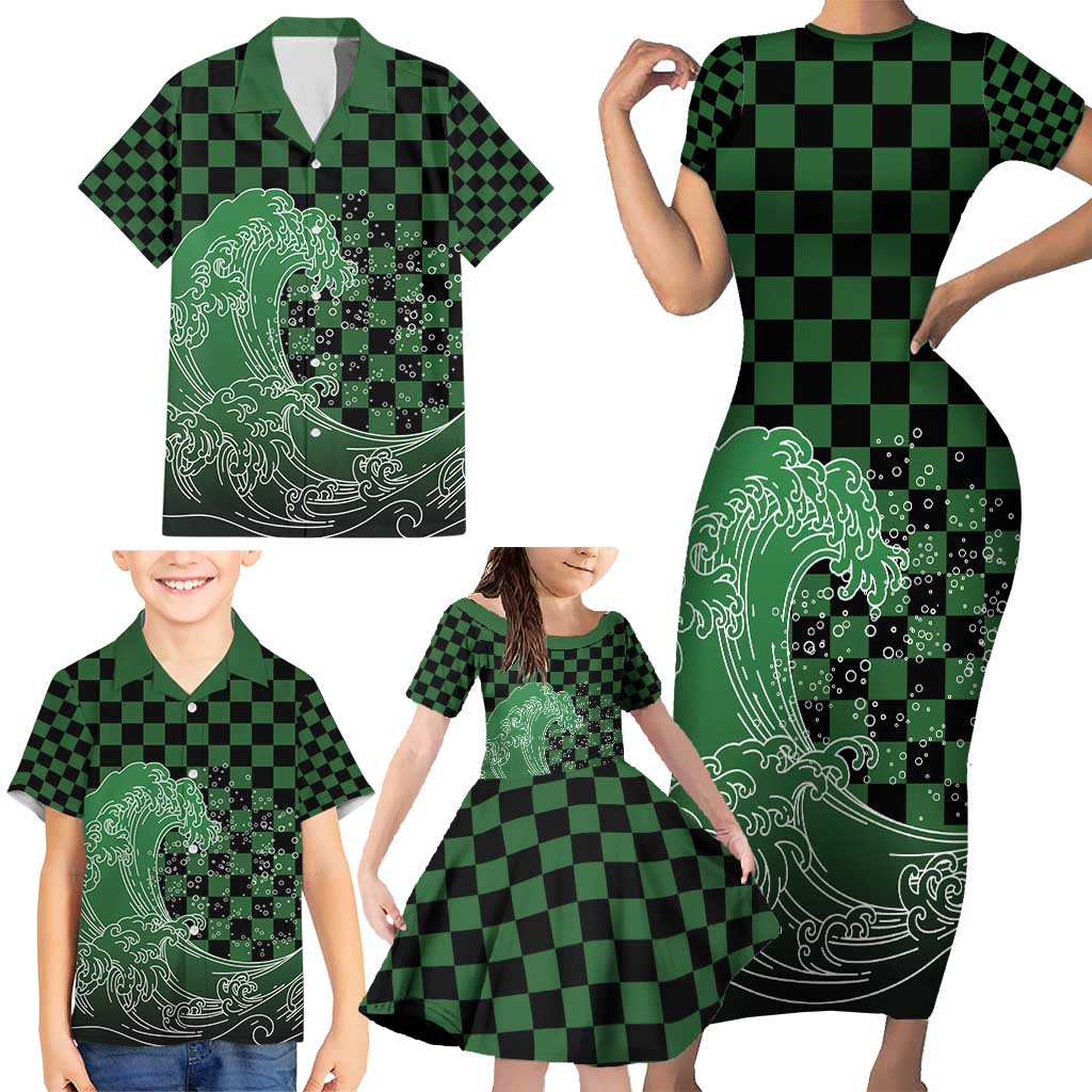 Japanese Asanoha Pattern Family Matching Short Sleeve Bodycon Dress and Hawaiian Shirt Water Breathing Slayer Dragon - Polynesian Pride