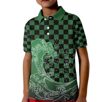 Japanese Asanoha Pattern Kid Polo Shirt Water Breathing Slayer Dragon LT9 Kid Green - Polynesian Pride
