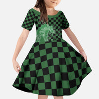 Japanese Asanoha Pattern Kid Short Sleeve Dress Water Breathing Slayer Dragon LT9 KID Green - Polynesian Pride