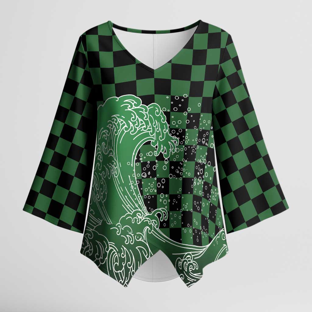 Japanese Asanoha Pattern Kimono Sleeve Blouse Water Breathing Slayer Dragon - Polynesian Pride
