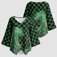 Japanese Asanoha Pattern Kimono Sleeve Blouse Water Breathing Slayer Dragon - Polynesian Pride