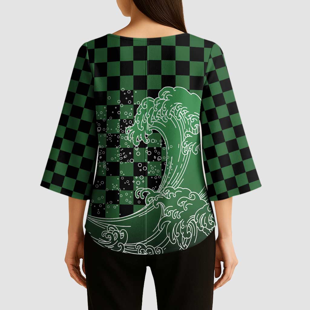 Japanese Asanoha Pattern Kimono Sleeve Blouse Water Breathing Slayer Dragon - Polynesian Pride