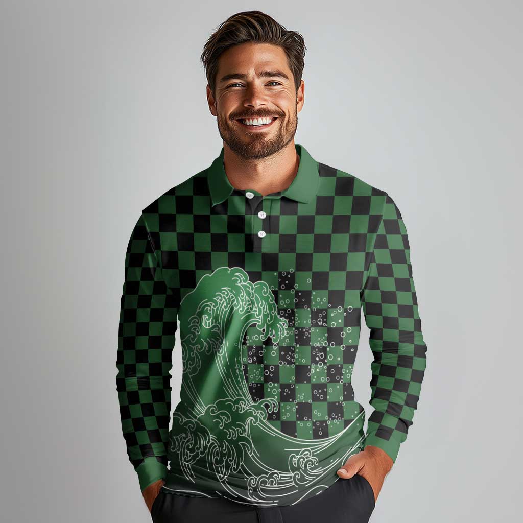 Japanese Asanoha Pattern Long Sleeve Polo Shirt Water Breathing Slayer Dragon LT9 - Polynesian Pride