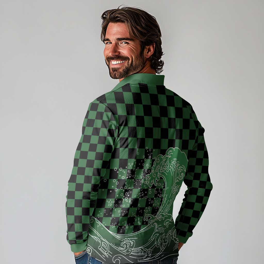 Japanese Asanoha Pattern Long Sleeve Polo Shirt Water Breathing Slayer Dragon LT9 - Polynesian Pride