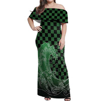 Japanese Asanoha Pattern Off Shoulder Maxi Dress Water Breathing Slayer Dragon LT9 Women Green - Polynesian Pride