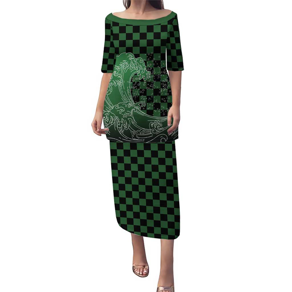 Japanese Asanoha Pattern Puletasi Water Breathing Slayer Dragon - Polynesian Pride