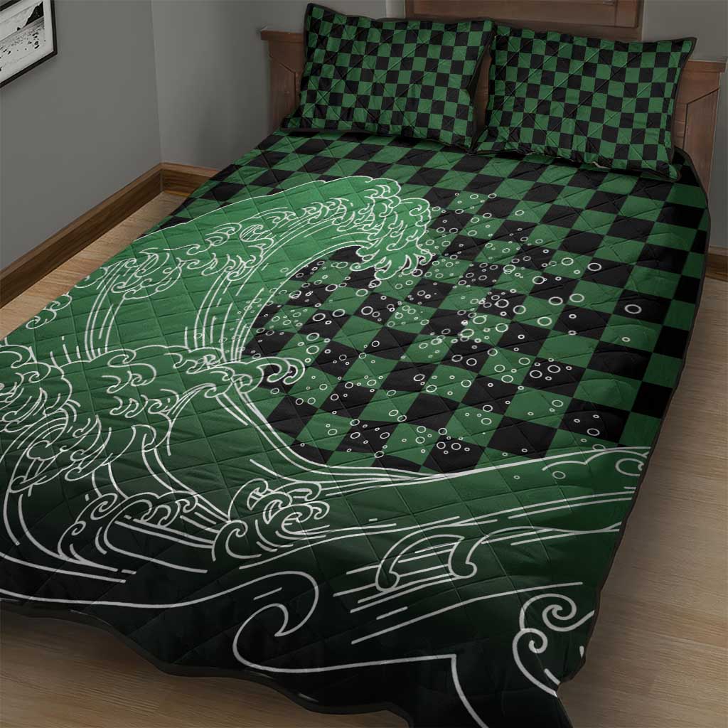 Japanese Asanoha Pattern Quilt Bed Set Water Breathing Slayer Dragon - Polynesian Pride
