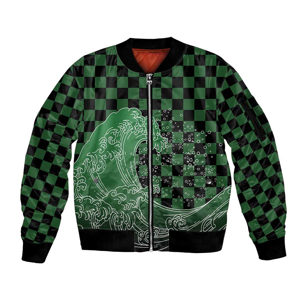 Japanese Asanoha Pattern Sleeve Zip Bomber Jacket Water Breathing Slayer Dragon - Polynesian Pride