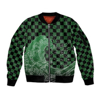 Japanese Asanoha Pattern Sleeve Zip Bomber Jacket Water Breathing Slayer Dragon - Polynesian Pride
