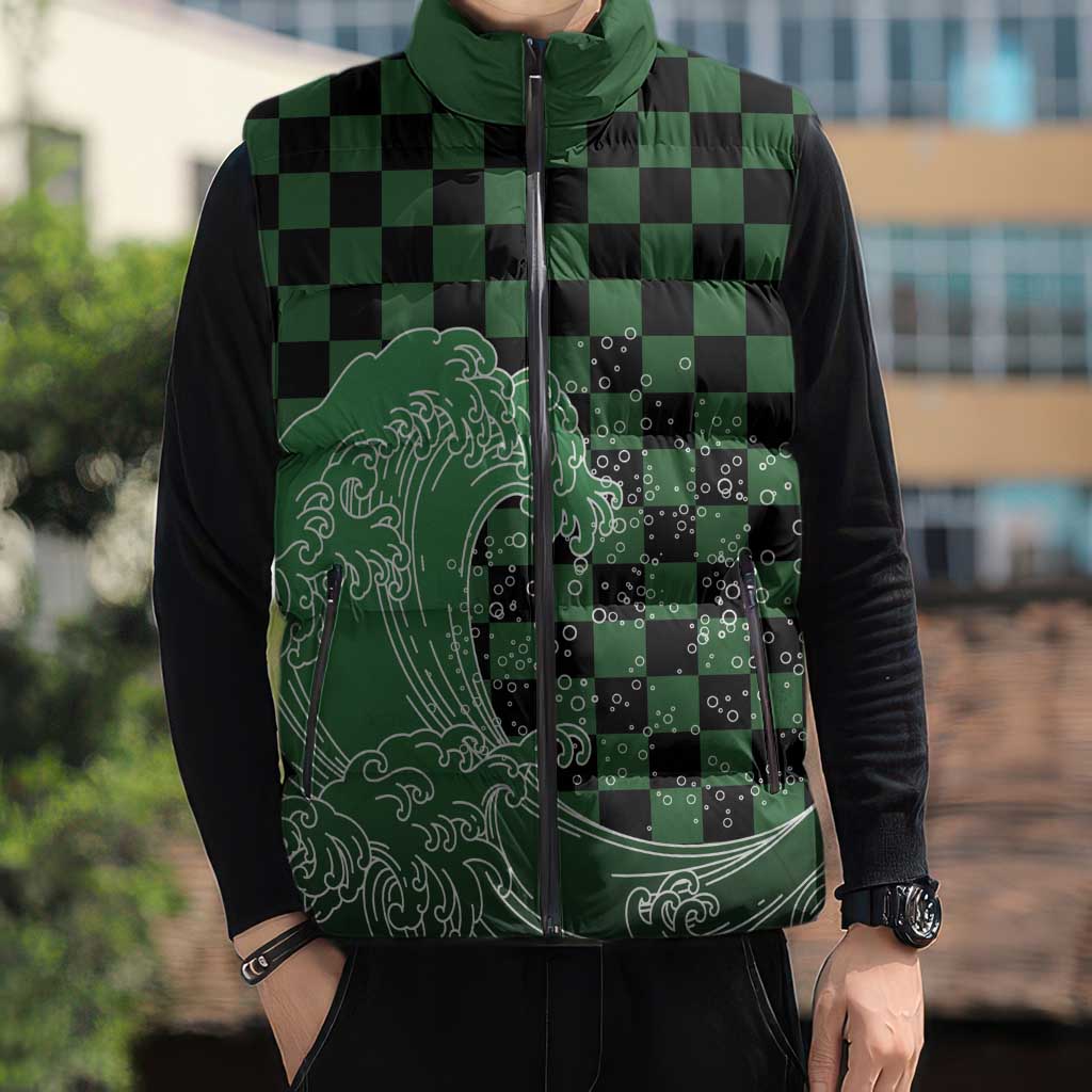 Japanese Asanoha Pattern Sleeveless Puffer Jacket Water Breathing Slayer Dragon LT9 - Polynesian Pride