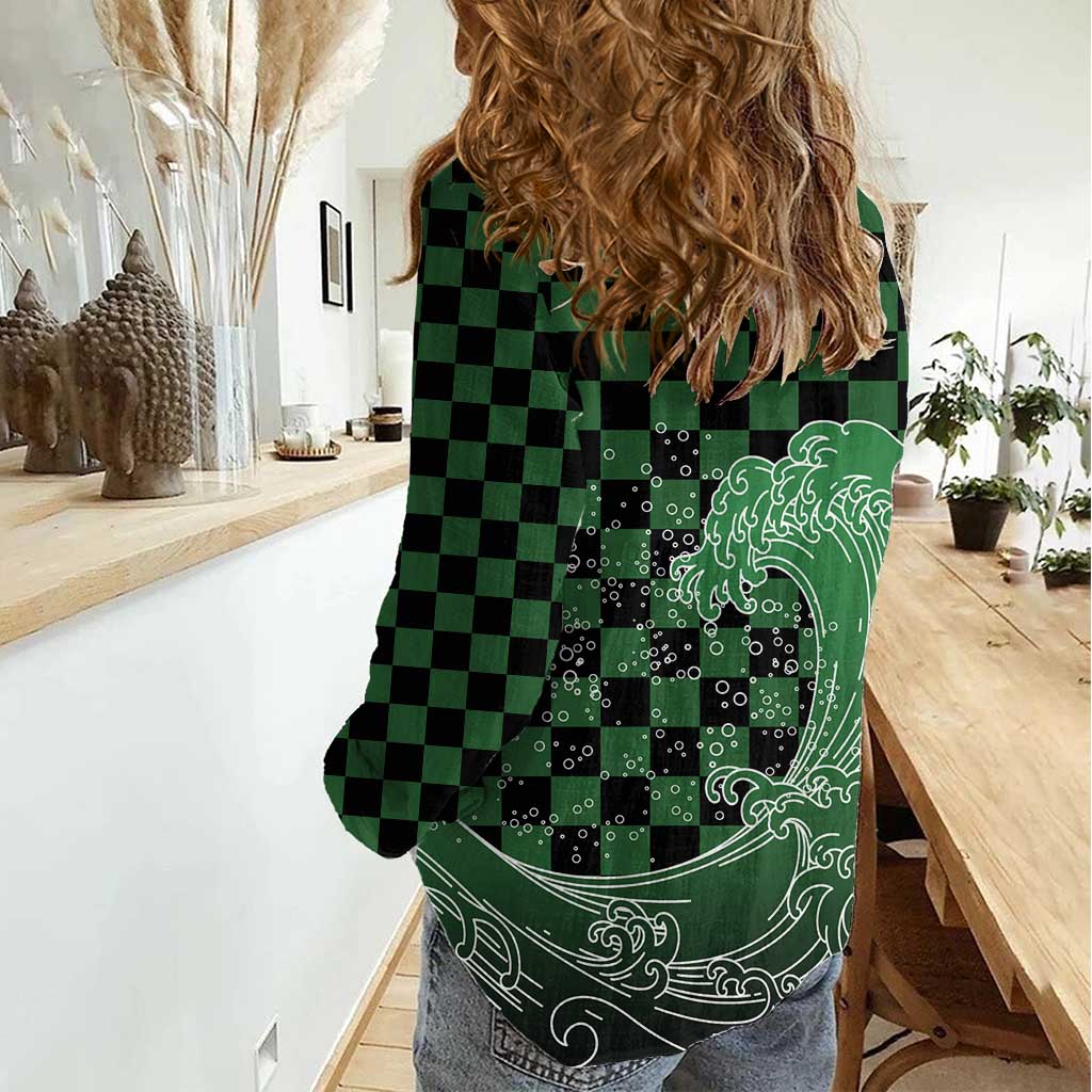 Japanese Asanoha Pattern Women Casual Shirt Water Breathing Slayer Dragon - Polynesian Pride