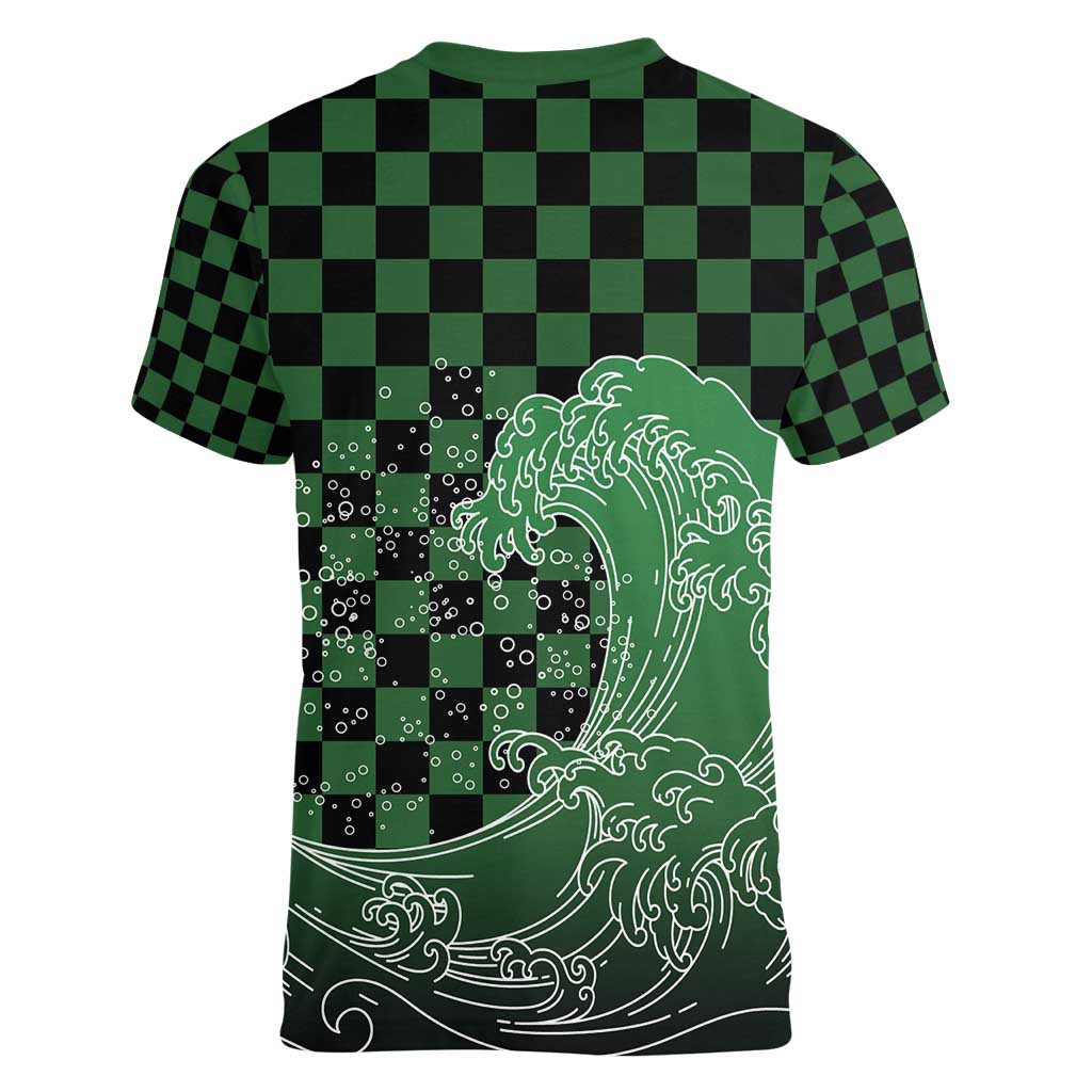 Japanese Asanoha Pattern Women V-Neck T-Shirt Water Breathing Slayer Dragon - Polynesian Pride