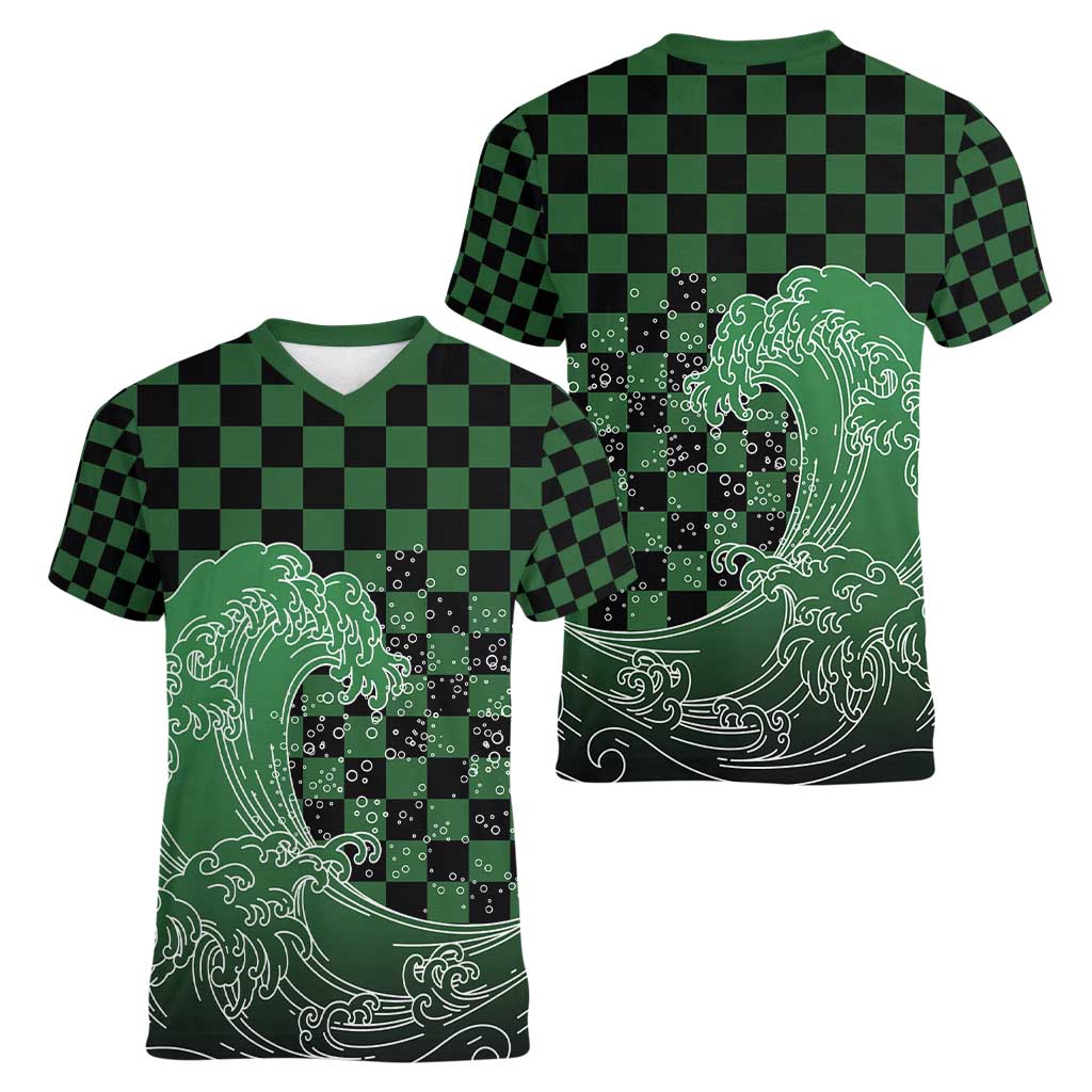 Japanese Asanoha Pattern Women V-Neck T-Shirt Water Breathing Slayer Dragon - Polynesian Pride