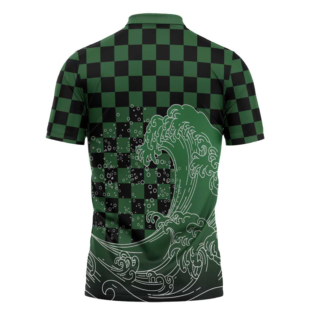 Japanese Asanoha Pattern Zipper Polo Shirt Water Breathing Slayer Dragon - Polynesian Pride