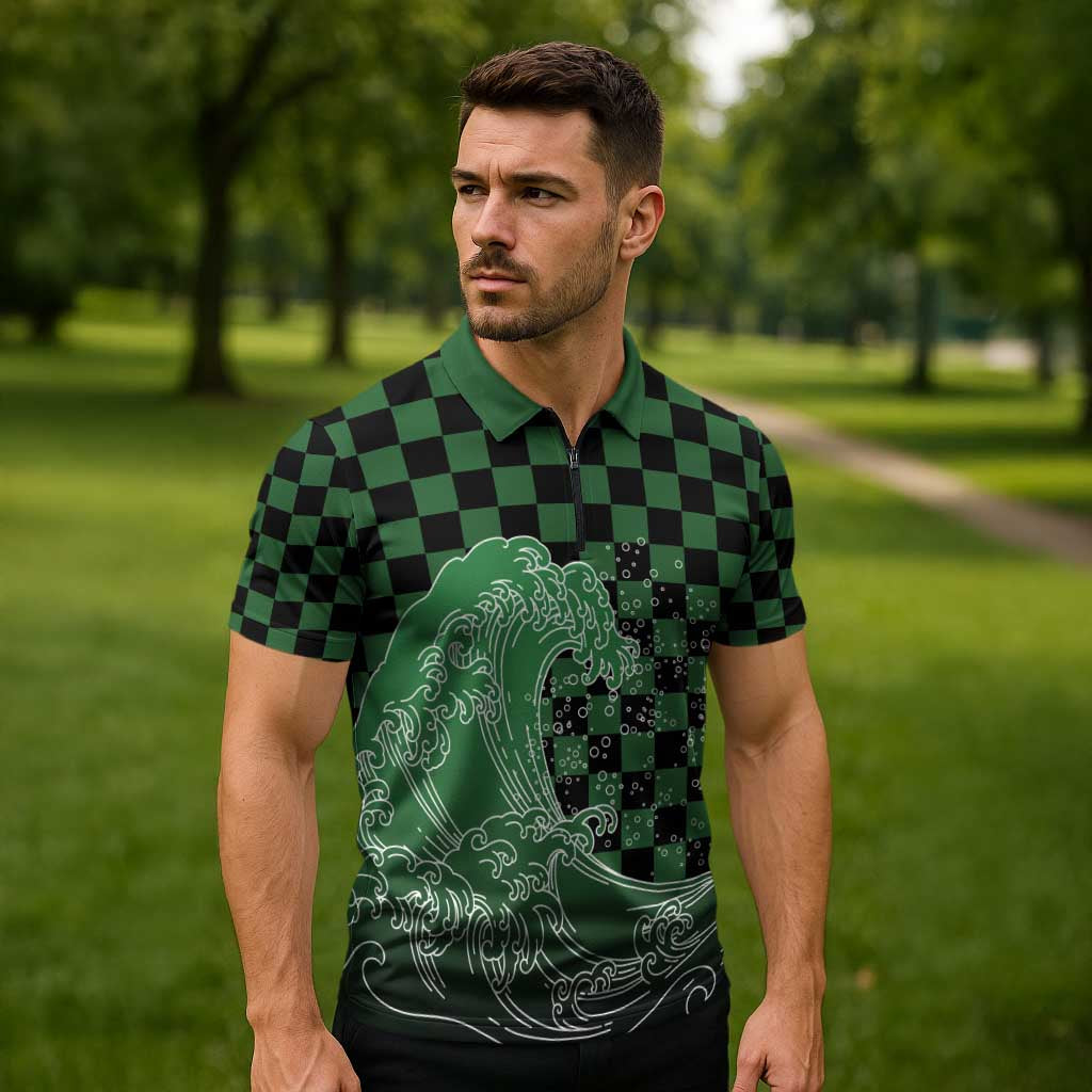 Japanese Asanoha Pattern Zipper Polo Shirt Water Breathing Slayer Dragon - Polynesian Pride