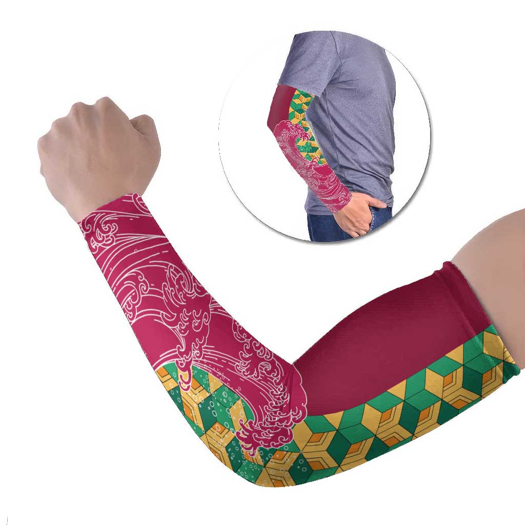 Japanese Bishamon-Kikkou Pattern Arm Sleeves Water Pillar Silent River Flow - Polynesian Pride