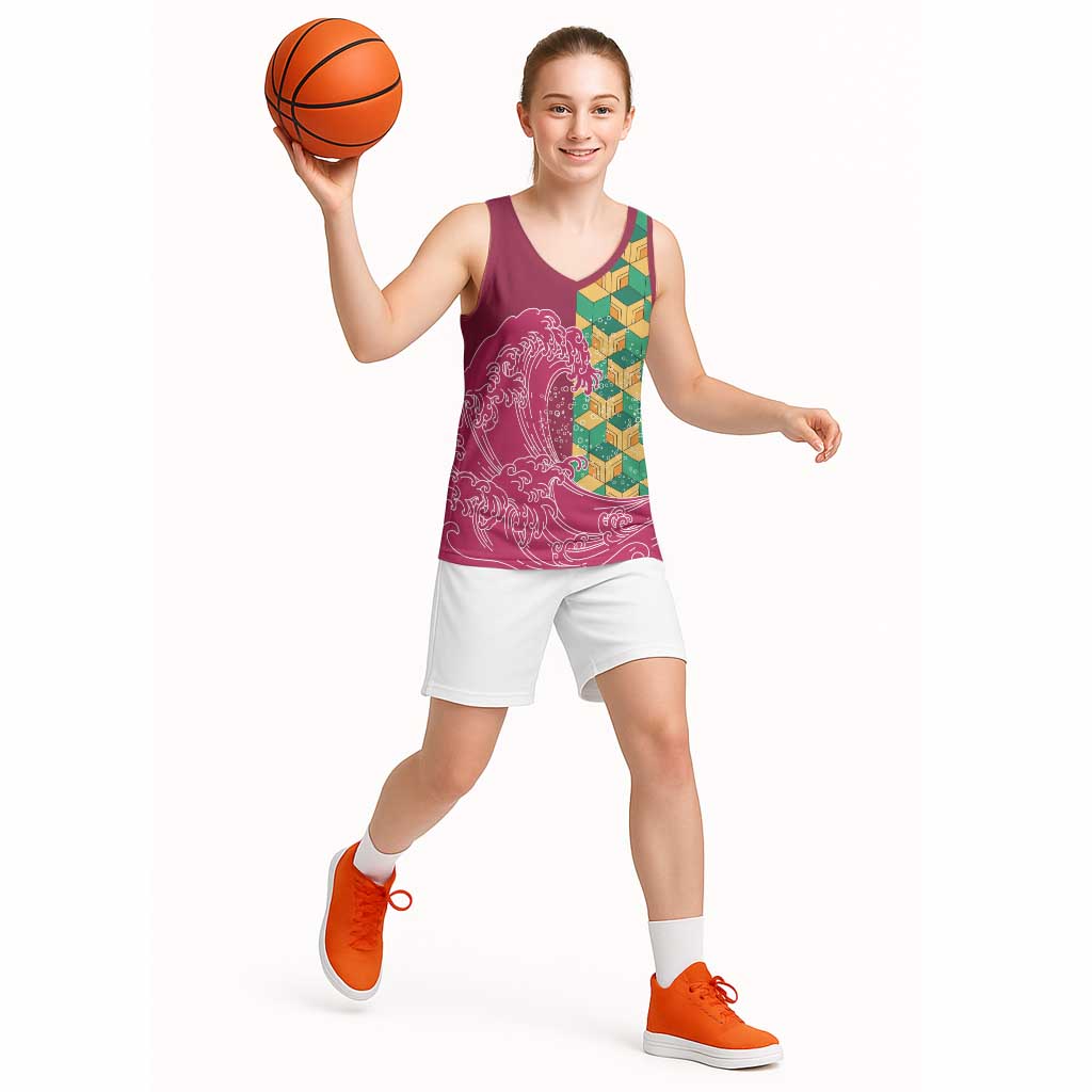 Japanese Bishamon-Kikkou Pattern Basketball Jersey Water Pillar Silent River Flow LT9 - Polynesian Pride