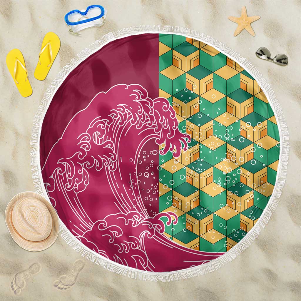 Japanese Bishamon-Kikkou Pattern Beach Blanket Water Pillar Silent River Flow - Polynesian Pride