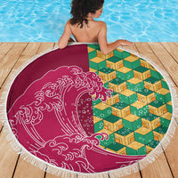 Japanese Bishamon-Kikkou Pattern Beach Blanket Water Pillar Silent River Flow - Polynesian Pride