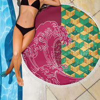 Japanese Bishamon-Kikkou Pattern Beach Blanket Water Pillar Silent River Flow - Polynesian Pride