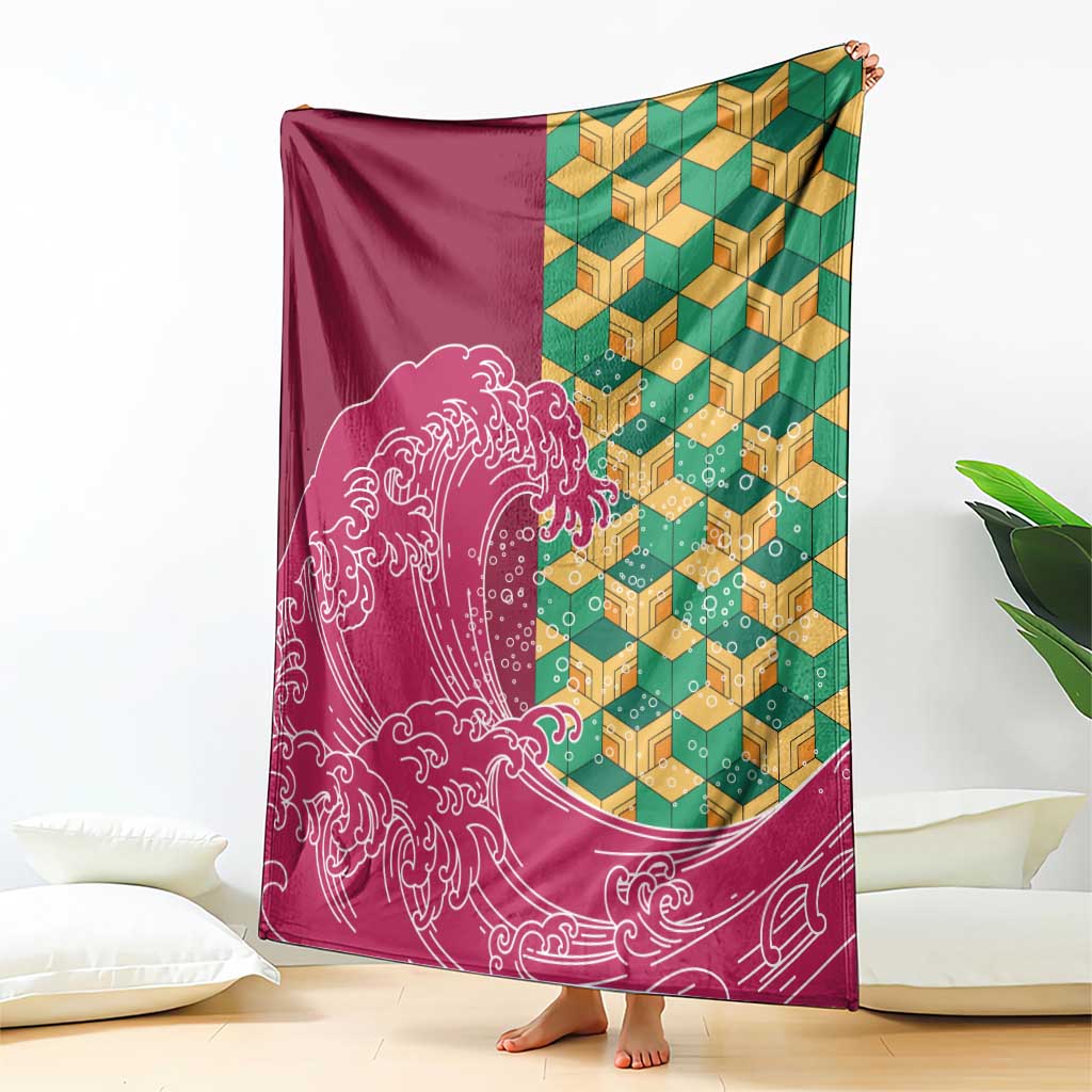 Japanese Bishamon-Kikkou Pattern Blanket Water Pillar Silent River Flow - Polynesian Pride