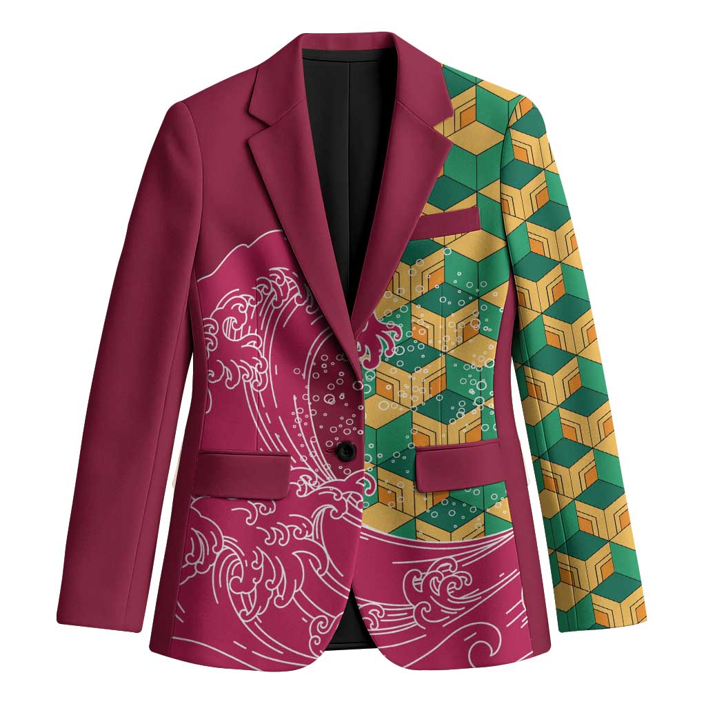 Japanese Bishamon-Kikkou Pattern Blazer Water Pillar Silent River Flow - Polynesian Pride