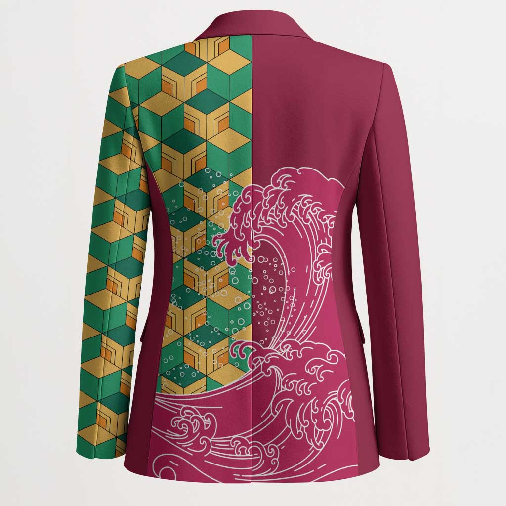 Japanese Bishamon-Kikkou Pattern Blazer Water Pillar Silent River Flow - Polynesian Pride