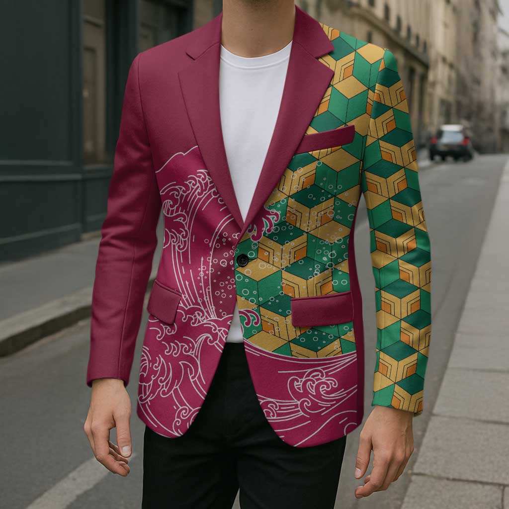 Japanese Bishamon-Kikkou Pattern Blazer Water Pillar Silent River Flow - Polynesian Pride