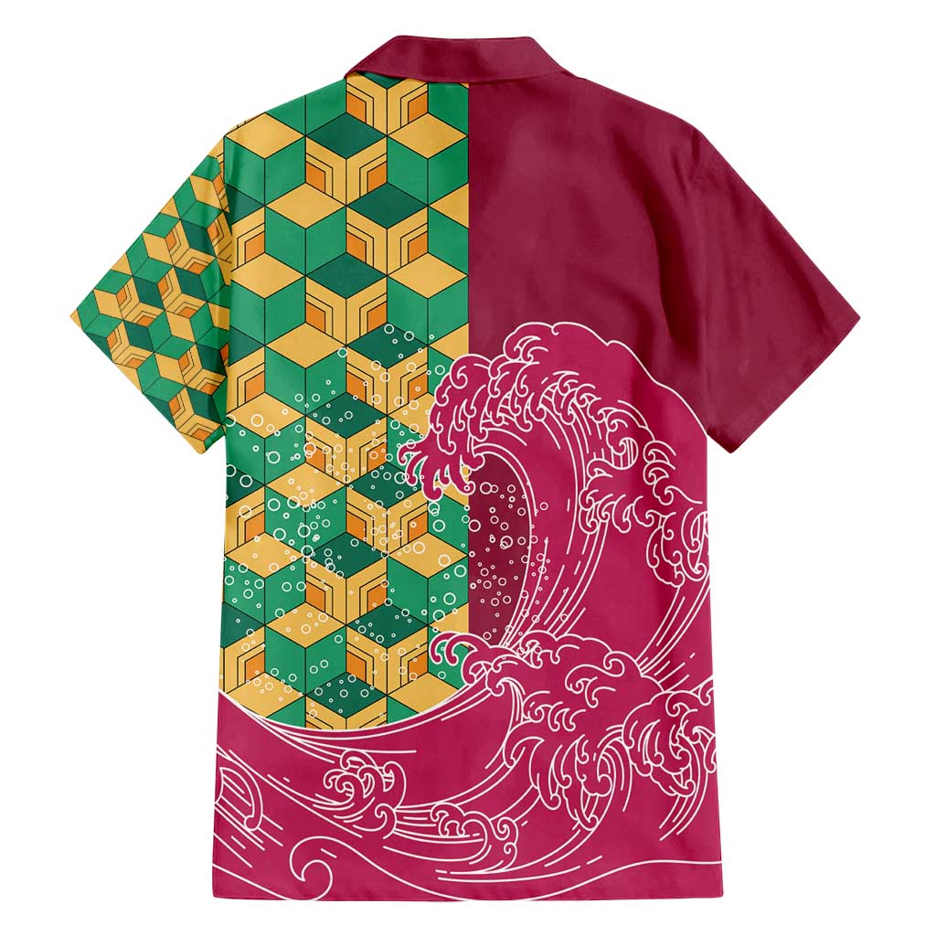 Japanese Bishamon-Kikkou Pattern Family Matching Long Sleeve Bodycon Dress and Hawaiian Shirt Water Pillar Silent River Flow - Polynesian Pride