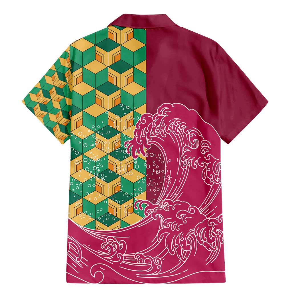 Japanese Bishamon-Kikkou Pattern Family Matching Mermaid Dress and Hawaiian Shirt Water Pillar Silent River Flow - Polynesian Pride