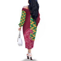 Japanese Bishamon-Kikkou Pattern Family Matching Off The Shoulder Long Sleeve Dress and Hawaiian Shirt Water Pillar Silent River Flow - Polynesian Pride