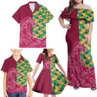 Japanese Bishamon-Kikkou Pattern Family Matching Off Shoulder Maxi Dress and Hawaiian Shirt Water Pillar Silent River Flow - Polynesian Pride