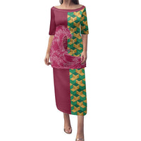 Japanese Bishamon-Kikkou Pattern Family Matching Puletasi and Hawaiian Shirt Water Pillar Silent River Flow - Polynesian Pride