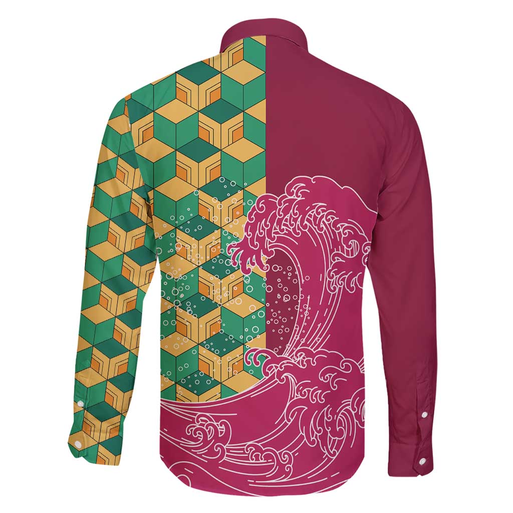 Japanese Bishamon-Kikkou Pattern Family Matching Short Sleeve Bodycon Dress and Hawaiian Shirt Water Pillar Silent River Flow - Polynesian Pride