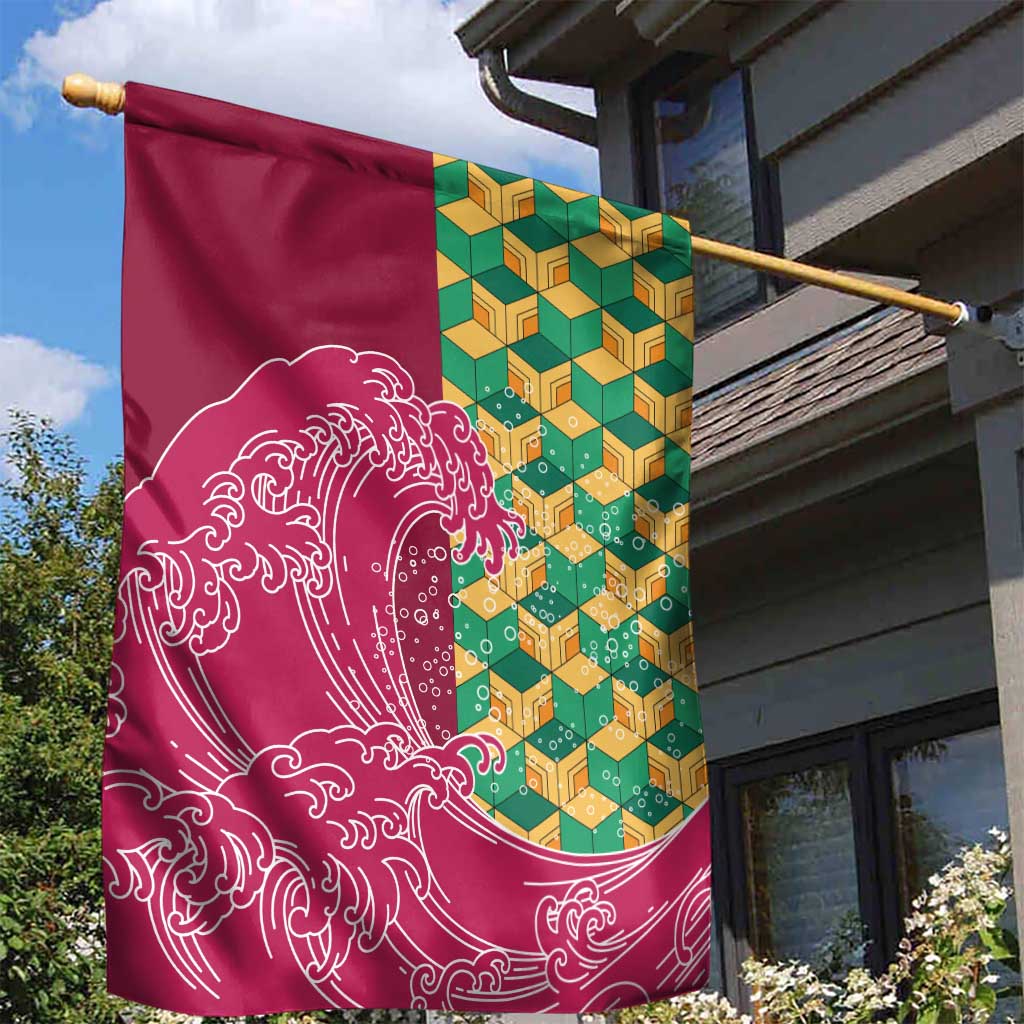 Japanese Bishamon-Kikkou Pattern Garden Flag Water Pillar Silent River Flow - Polynesian Pride