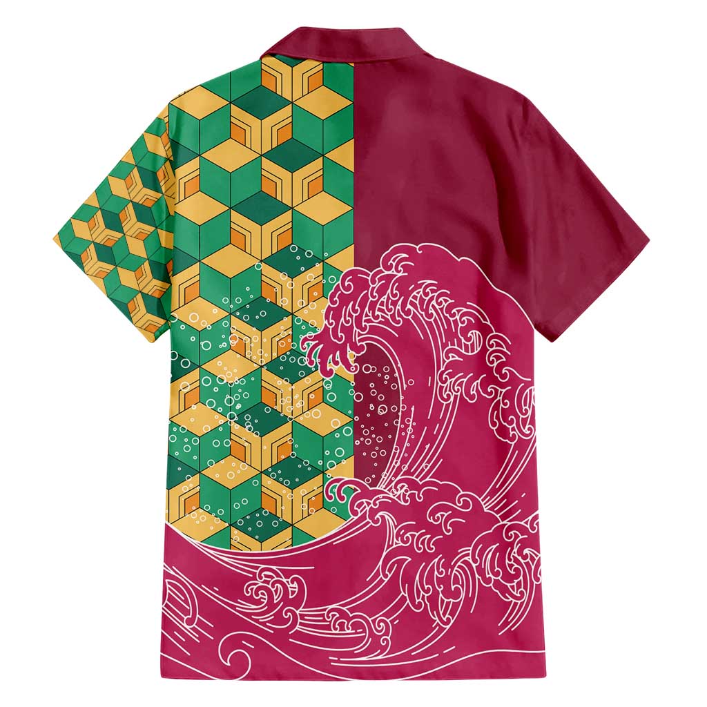 Japanese Bishamon-Kikkou Pattern Hawaiian Shirt Water Pillar Silent River Flow - Polynesian Pride