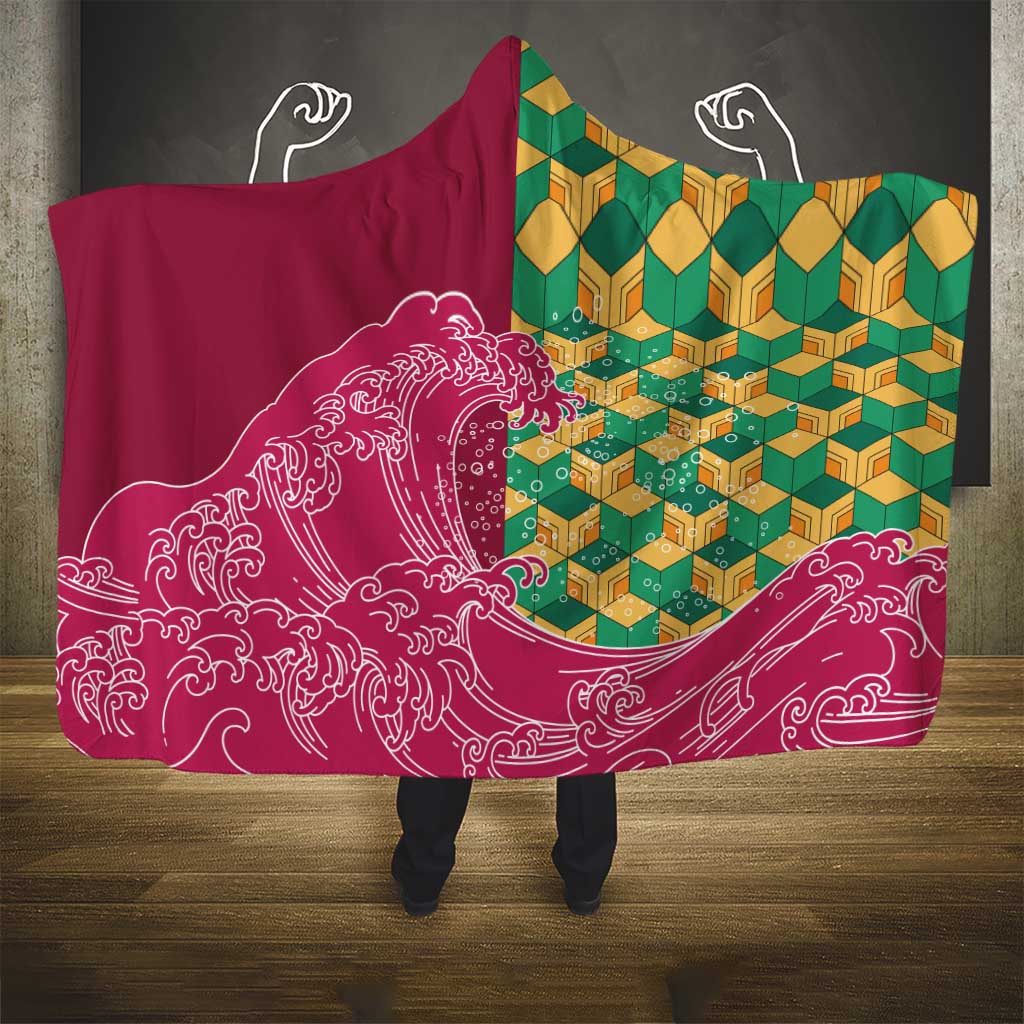 Japanese Bishamon-Kikkou Pattern Hooded Blanket Water Pillar Silent River Flow LT9 - Polynesian Pride