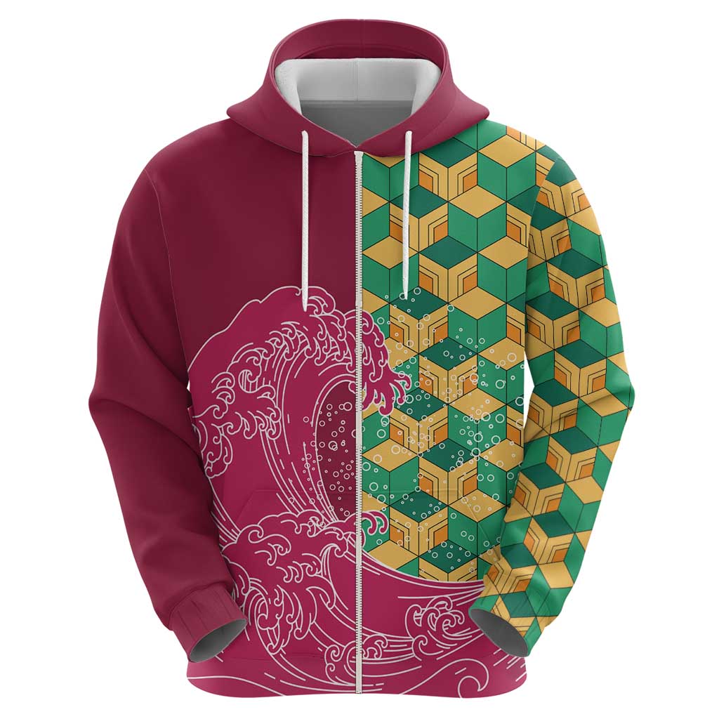 Japanese Bishamon-Kikkou Pattern Hoodie Water Pillar Silent River Flow - Polynesian Pride