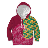 Japanese Bishamon-Kikkou Pattern Kid Hoodie Water Pillar Silent River Flow LT9 Hoodie Burgundy - Polynesian Pride
