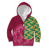 Japanese Bishamon-Kikkou Pattern Kid Hoodie Water Pillar Silent River Flow LT9 Zip Hoodie Burgundy - Polynesian Pride
