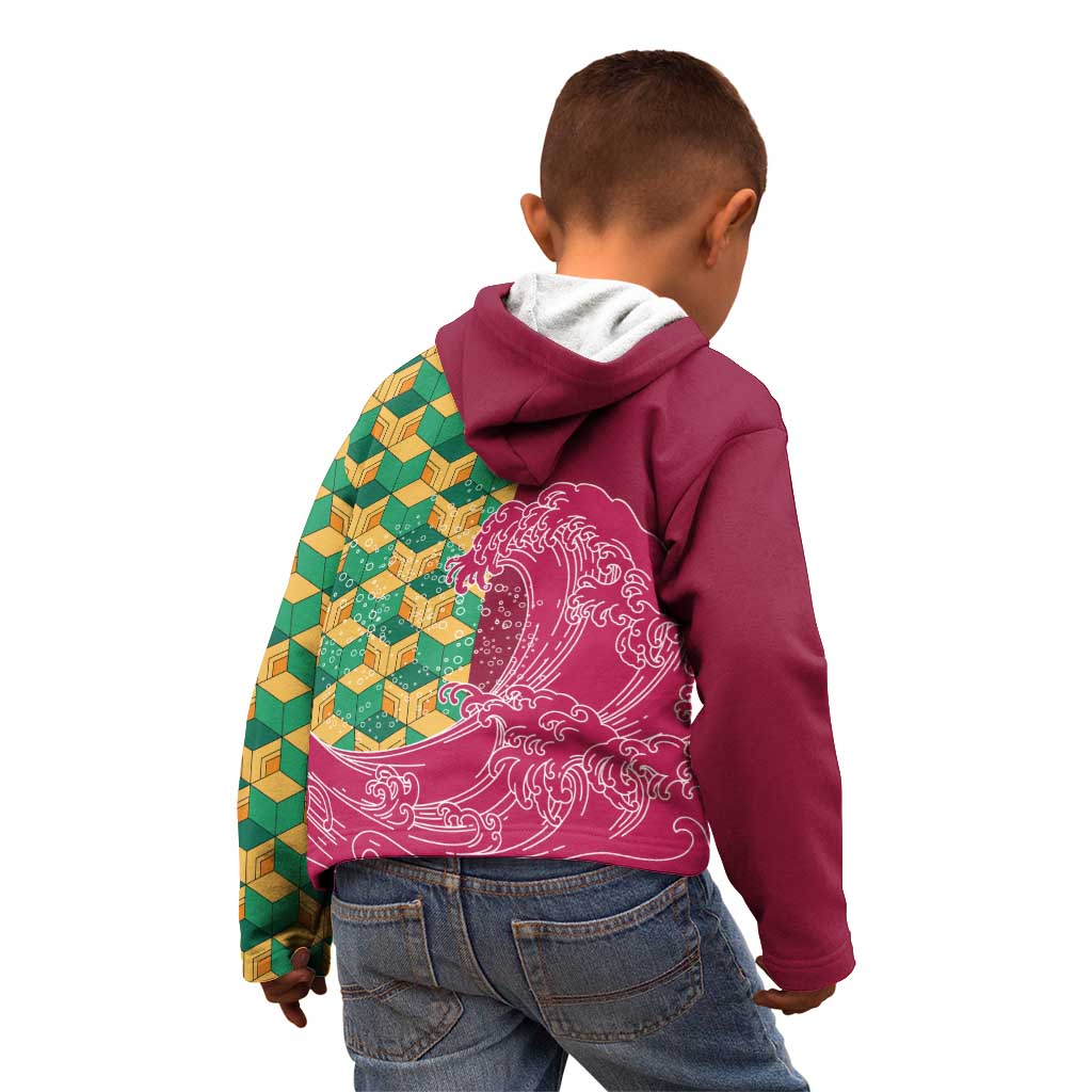 Japanese Bishamon-Kikkou Pattern Kid Hoodie Water Pillar Silent River Flow LT9 - Polynesian Pride