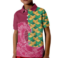 Japanese Bishamon-Kikkou Pattern Kid Polo Shirt Water Pillar Silent River Flow LT9 Kid Burgundy - Polynesian Pride