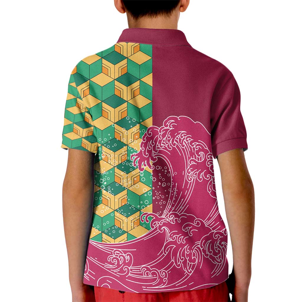 Japanese Bishamon-Kikkou Pattern Kid Polo Shirt Water Pillar Silent River Flow LT9 - Polynesian Pride