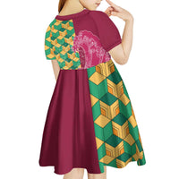 Japanese Bishamon-Kikkou Pattern Kid Short Sleeve Dress Water Pillar Silent River Flow LT9 - Polynesian Pride