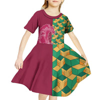 Japanese Bishamon-Kikkou Pattern Kid Short Sleeve Dress Water Pillar Silent River Flow LT9 - Polynesian Pride