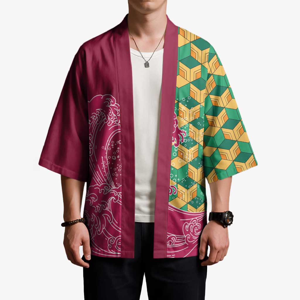Japanese Bishamon-Kikkou Pattern Kimono Water Pillar Silent River Flow - Polynesian Pride