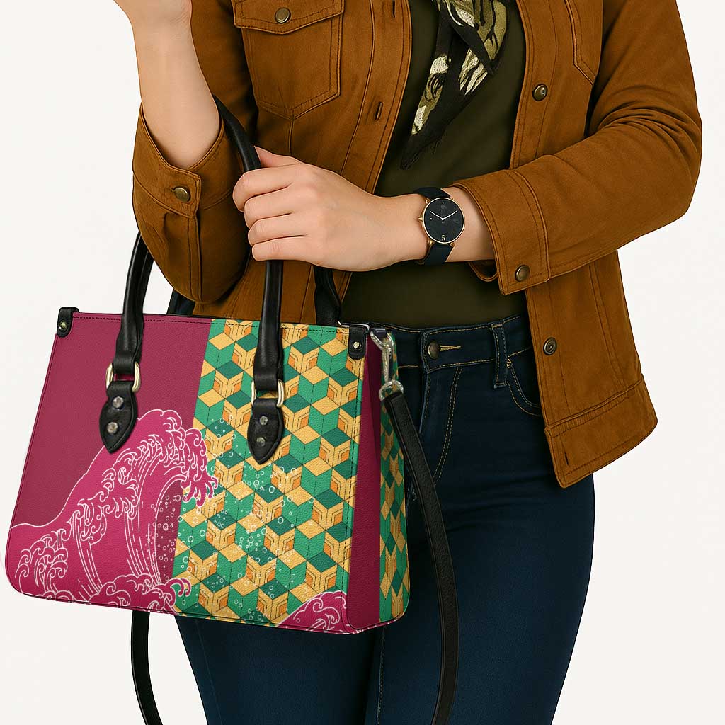 Japanese Bishamon-Kikkou Pattern Leather Bag Water Pillar Silent River Flow - Polynesian Pride